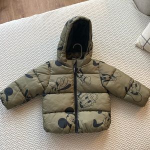 Quilted Puffer Jacket Mickey Print